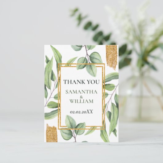 Rustic Eucalyptus Greenery Succulent Wedding Briefkaart (Staand voorkant)