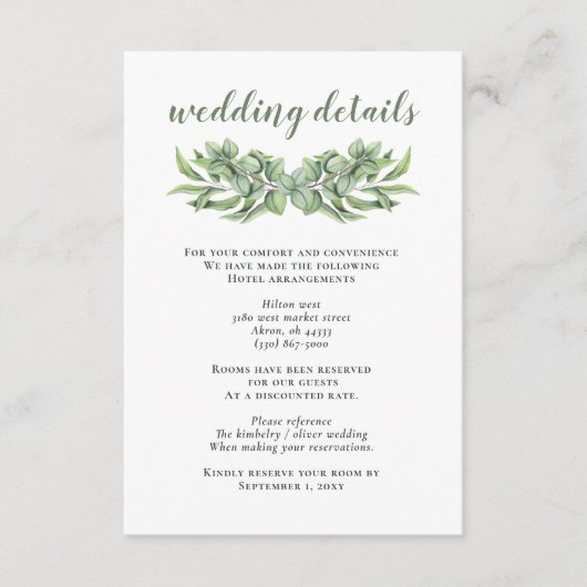 Rustic Eucalyptus Greenery Succulent Wedding Informatiekaartje (Voorkant)