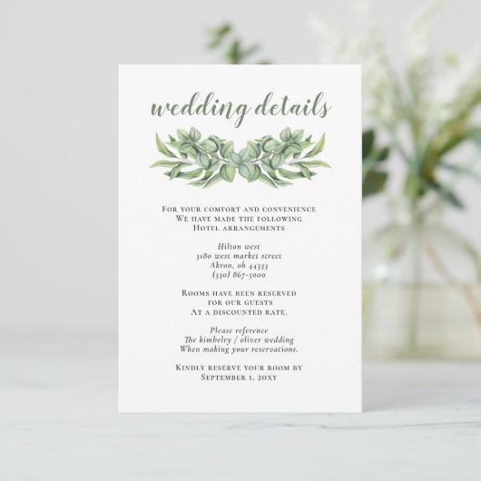 Rustic Eucalyptus Greenery Succulent Wedding Informatiekaartje (Staand voorkant)
