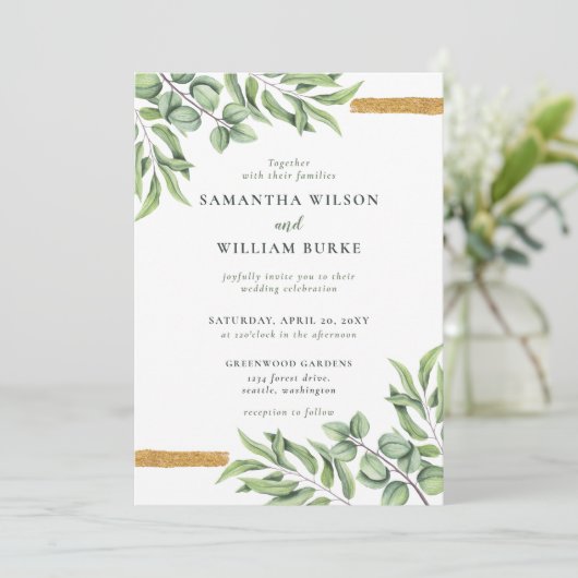 Rustic Eucalyptus Greenery Succulent Wedding Kaart (Staand voorkant)