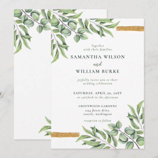 Rustic Eucalyptus Greenery Succulent Wedding Kaart (Voorkant / Achterkant)