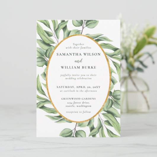 Rustic Eucalyptus Greenery Succulent Wedding Kaart (Staand voorkant)