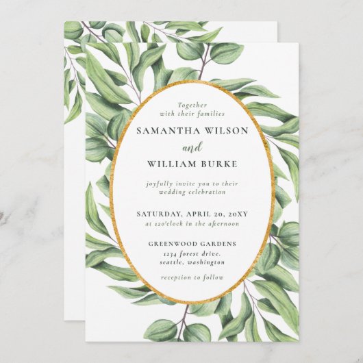 Rustic Eucalyptus Greenery Succulent Wedding Kaart (Voorkant / Achterkant)