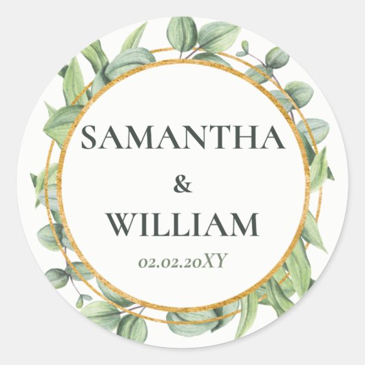 Rustic Eucalyptus Greenery Succulent Wedding Ronde Sticker (Voorkant)
