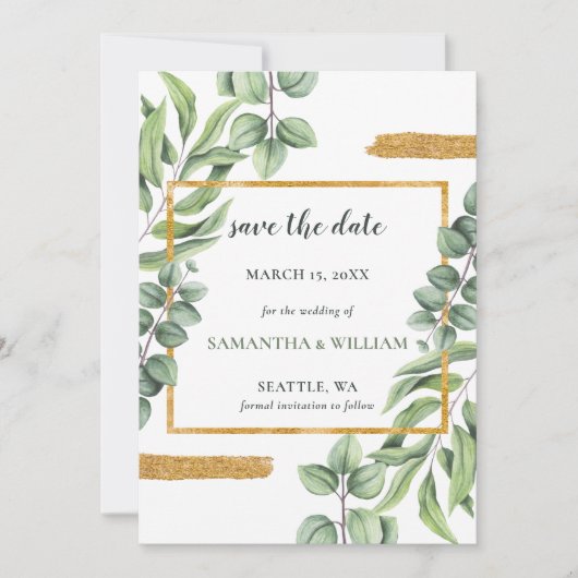 Rustic Eucalyptus Greenery Succulent Wedding Save The Date (Voorkant)