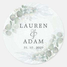 Rustic Eucalyptus Greenery Waterverf Wedding Cla Ronde Sticker