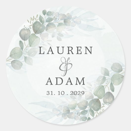 Rustic Eucalyptus Greenery Waterverf Wedding Cla Ronde Sticker (Voorkant)