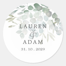 Rustic Eucalyptus Greenery Waterverf Wedding Ronde Sticker