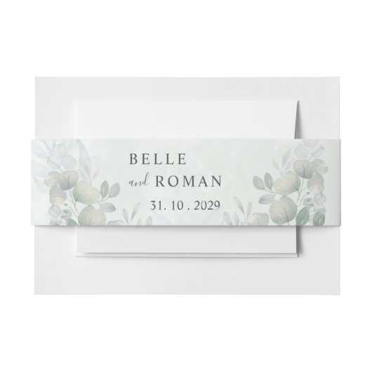 Rustic Eucalyptus Greenery Waterverf Wedding Uitnodigingen Wikkel (Voorkant Voorbeeld)