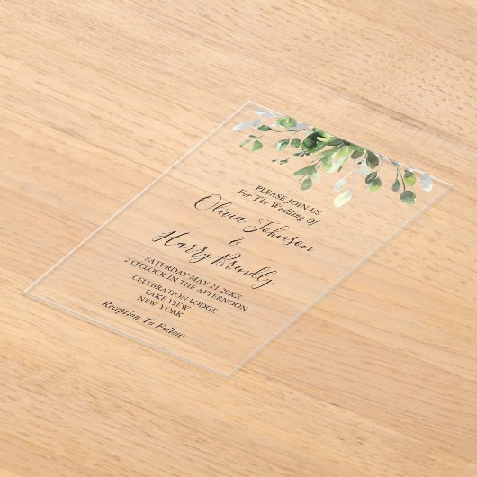 Rustic Eucalyptus Greenery Wedding Acryl Uitnodigingen (Laagn)