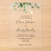 Rustic Eucalyptus Greenery Wedding Acryl Uitnodigingen (Voorkant)