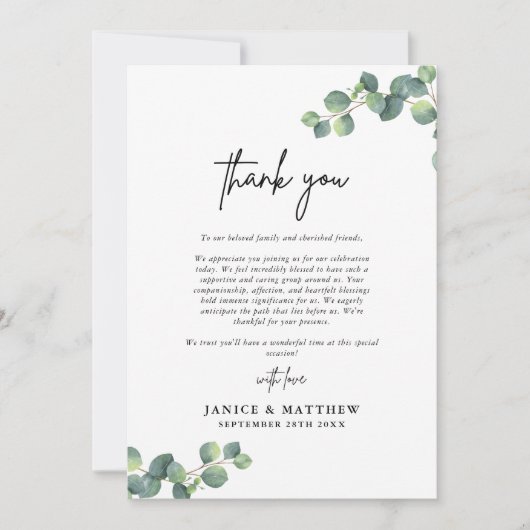 Rustic Eucalyptus Greenery Wedding Bedankkaart (Voorkant)