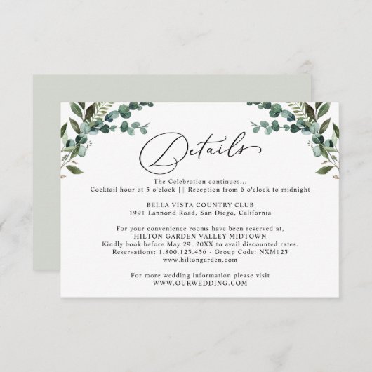 Rustic Eucalyptus Greenery Wedding Details Informatiekaartje (Voorkant / Achterkant)
