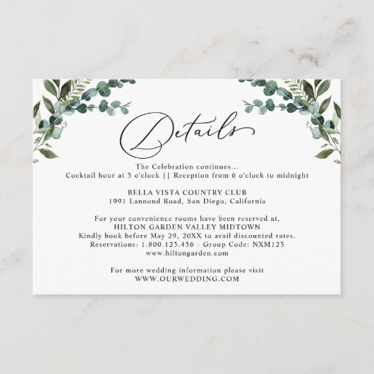 Rustic Eucalyptus Greenery Wedding Details  Informatiekaartje (Voorkant)