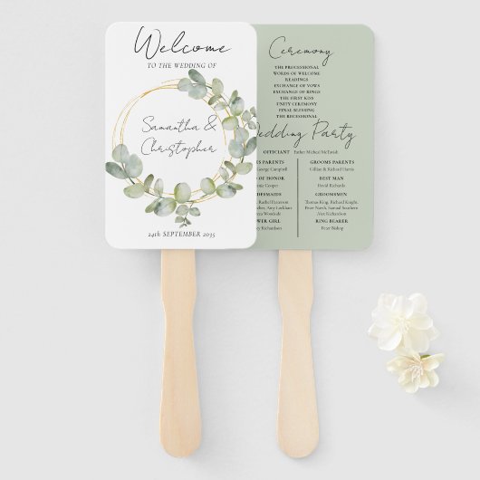 Rustic Eucalyptus Greenery Wedding Handwaaier (Voorkant en achterkant)