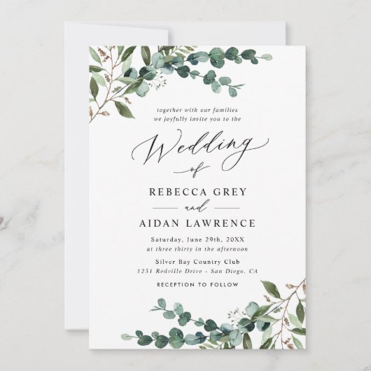 Rustic Eucalyptus Greenery Wedding Kaart (Voorkant)