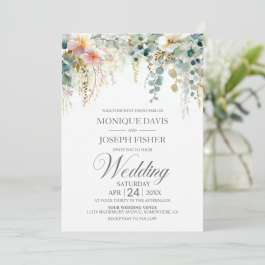 Rustic Eucalyptus Greenery Wedding Kaart (Staand voorkant)