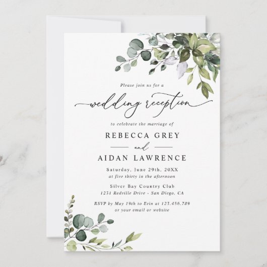 Rustic Eucalyptus Greenery Wedding Reception Kaart (Voorkant)