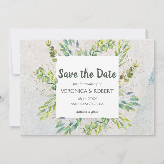 Rustic Eucalyptus Greenery Wedding Save the Date (Voorkant)