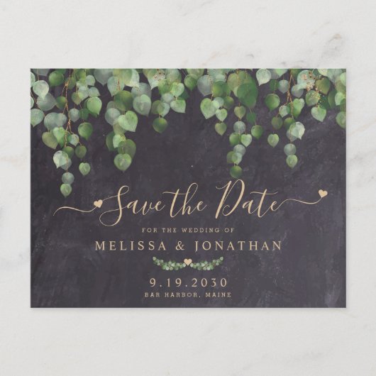 Rustic Eucalyptus Greenery Wedding Save the Date Aankondigingskaart (Voorkant)