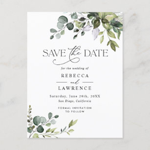 Rustic Eucalyptus Greenery Wedding Save the Date Briefkaart