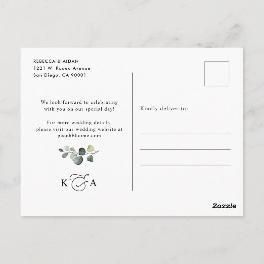 Rustic Eucalyptus Greenery Wedding Save the Date Briefkaart (Achterkant)