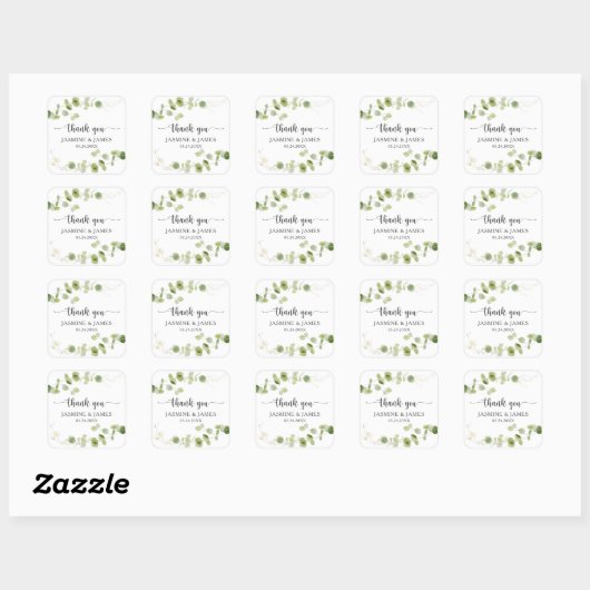 Rustic Eucalyptus Greenery Wedding Thank You Vierkante Sticker (Vel)
