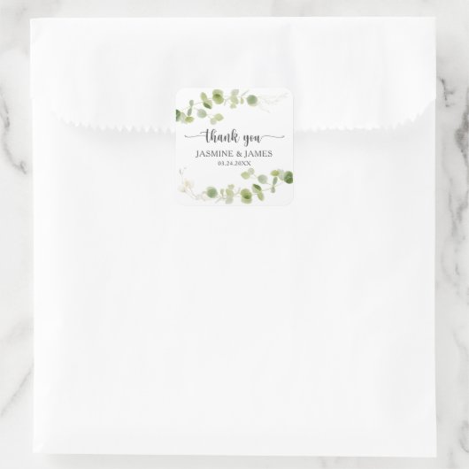 Rustic Eucalyptus Greenery Wedding Thank You Vierkante Sticker (Tas)