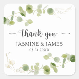 Rustic Eucalyptus Greenery Wedding Thank You Vierkante Sticker
