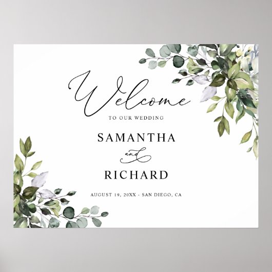 Rustic Eucalyptus Greenery Wedding Welcome Sign Poster (Voorkant)
