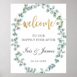 Rustic Eucalyptus Greenery Wedding Welcome Sign Poster