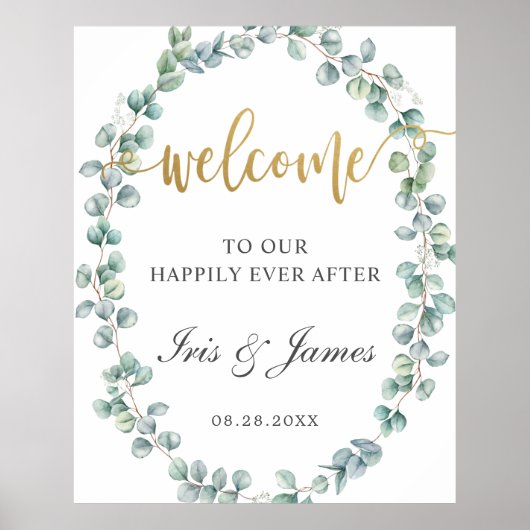 Rustic Eucalyptus Greenery Wedding Welcome Sign Poster (Voorkant)