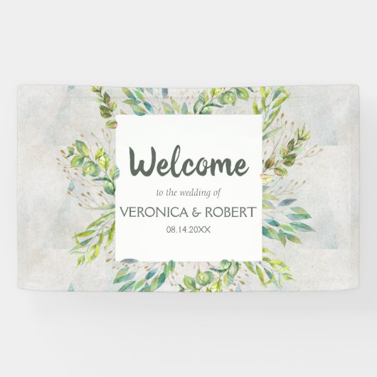 Rustic Eucalyptus Greenery Wedding Welkom Spandoek (Horizontaal)