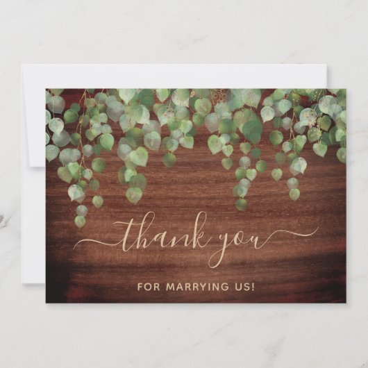 Rustic Eucalyptus Greenery Wood Wedding Officier Bedankkaart (Voorkant)