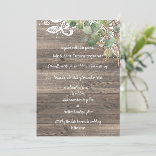 RUSTIC EUCALYPTUS LACE WEDING KAART (Staand voorkant)