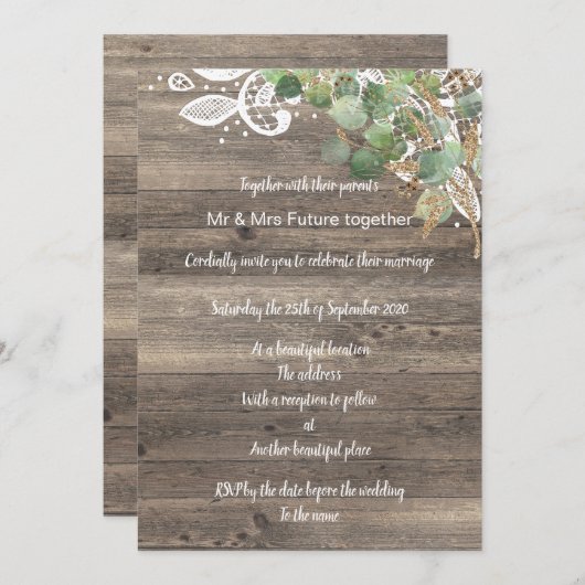 RUSTIC EUCALYPTUS LACE WEDING KAART (Voorkant / Achterkant)