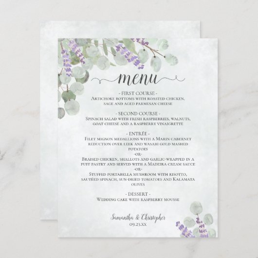 Rustic Eucalyptus & Lavender Budget Wedding Menu (Voorkant / Achterkant)