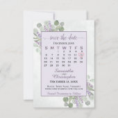Rustic Eucalyptus Lavender Calendar Paars Wedding Save The Date (Voorkant)