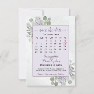 Rustic Eucalyptus Lavender Calendar Paars Wedding Save The Date