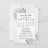 Rustic Eucalyptus Lavender Calendar White Wedding Save The Date (Voorkant)