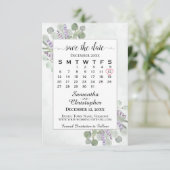 Rustic Eucalyptus Lavender Calendar White Wedding Save The Date (Staand voorkant)