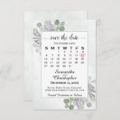 Rustic Eucalyptus Lavender Calendar White Wedding Save The Date (Voorkant / Achterkant)