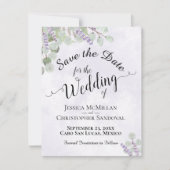 Rustic Eucalyptus & Lavender Chic Paars Wedding Save The Date (Voorkant)