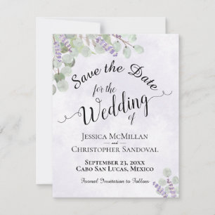 Rustic Eucalyptus & Lavender Chic Paars Wedding Save The Date