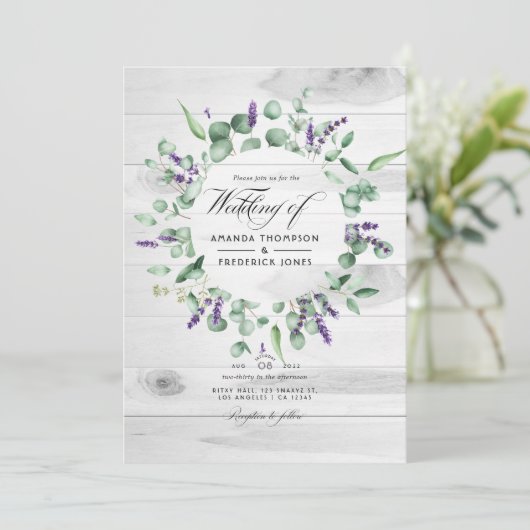 Rustic Eucalyptus Lavender country Barn Weddenscha Kaart (Staand voorkant)