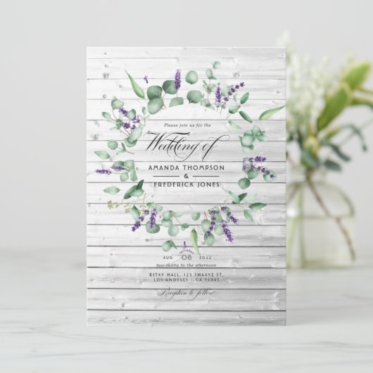 Rustic Eucalyptus Lavender Country Barn Wedding Kaart (Staand voorkant)