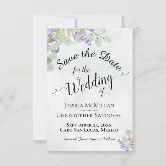 Rustic Eucalyptus & Lavender Elegant Boho Wedding Save The Date (Voorkant)