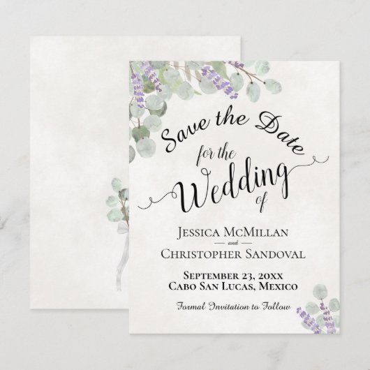 Rustic Eucalyptus & Lavender Elegant White Wedding Save The Date (Voorkant / Achterkant)