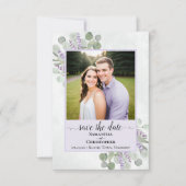Rustic Eucalyptus & Lavender Paars Weduwfoto Save The Date (Voorkant)