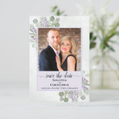 Rustic Eucalyptus & Lavender Paars Weduwfoto Save The Date (Staand voorkant)